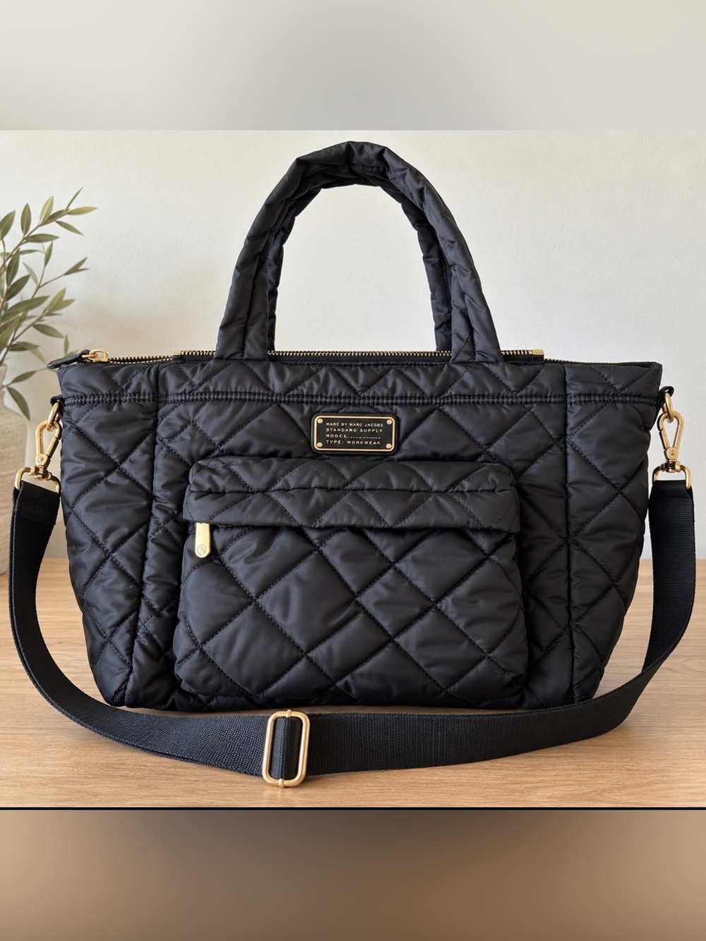 Marc by Marc Jacobs Black Quilted Tote with Gold Hardware